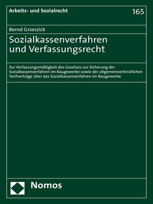 cover image of Sozialkassenverfahren und Verfassungsrecht
